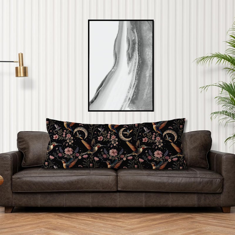 Exqcom Vintage Moody Dark Floral Hummingbird Moon Body Pillow Cover 20x54, Dark Academia Cottagecore Gothic Witchy Tropical Bird Long Body Pillow Case Cover with Hidden Zipper for Sofa Bed Home Room - Image 4
